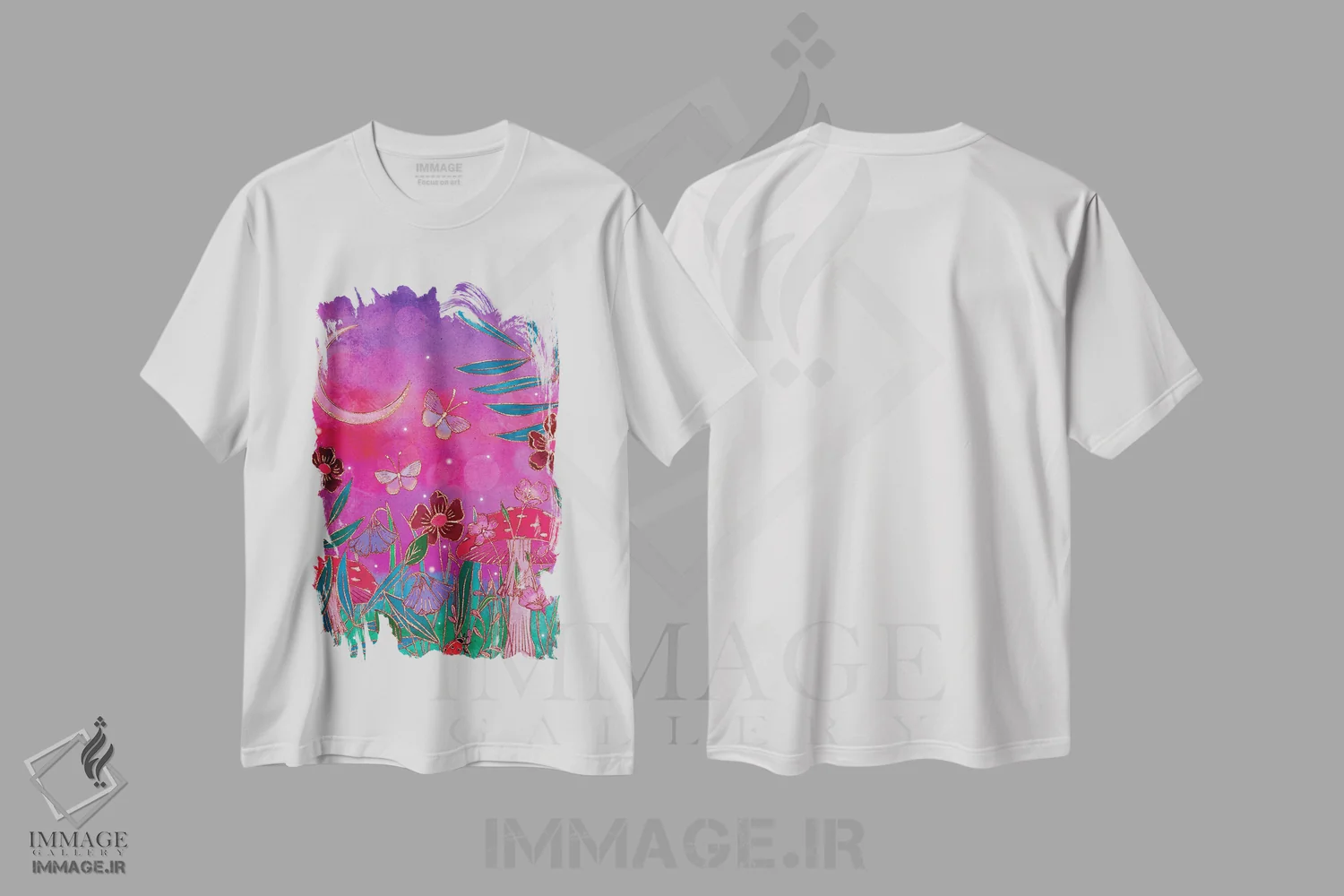 تیشرت سفید طرح دار جادو در چمنزار، هنر دیجیتال اثر اولیویا بورکی | فروشگاه ایماژ