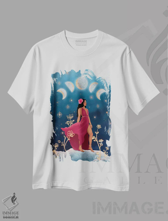 تیشرت سفید طرح دار زن الهی، هنر دیجیتال اثر اولیویا بورکی | فروشگاه ایماژ