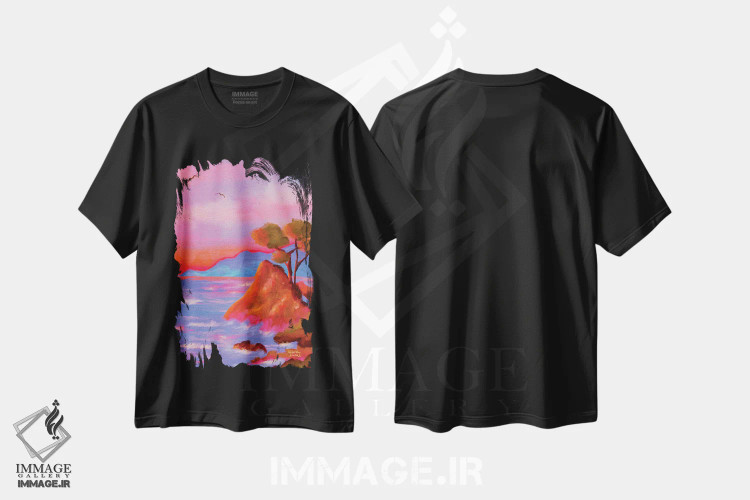تیشرت مشکی طرح دار ساحل مدیترانه، دکور معاصر اثر اولیویا بورکی | immage.ir
