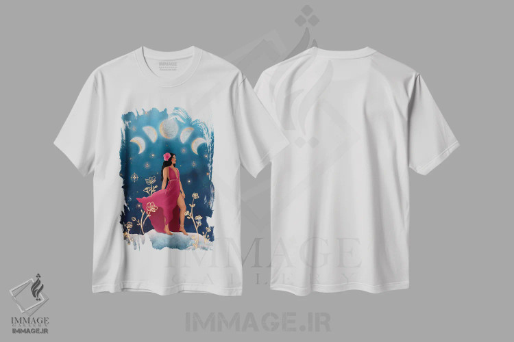 تیشرت سفید طرح دار زن الهی، هنر دیجیتال اثر اولیویا بورکی | فروشگاه ایماژ