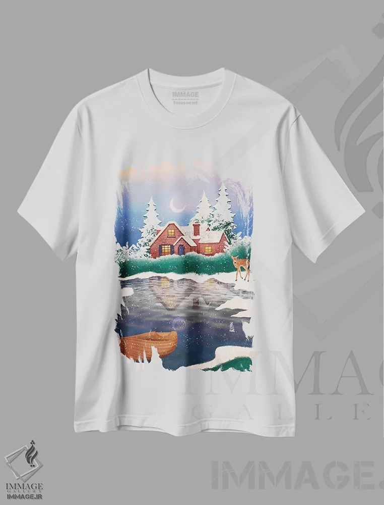 تیشرت سفید طرح دار سرزمین عجایب زمستانی، هنر دیجیتال اثر اولیویا بورکی | immage.ir