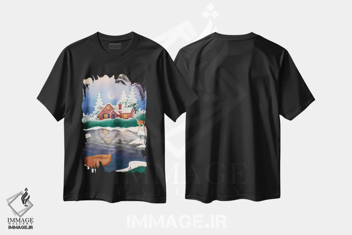 تیشرت مشکی طرح دار سرزمین عجایب زمستانی، هنر دیجیتال اثر اولیویا بورکی | فروشگاه ایماژ
