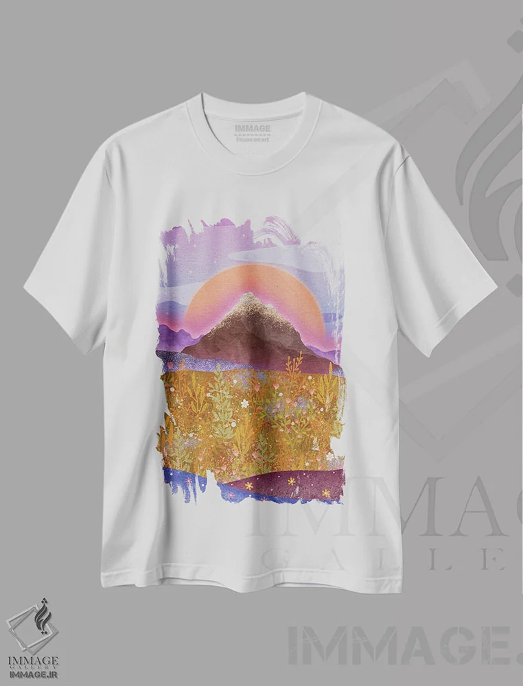 تیشرت سفید طرح دار کوه گل ها، دکور بوهمی اثر اولیویا بورکی | immage.ir