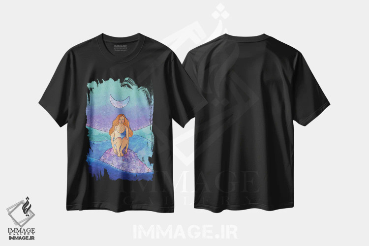 تیشرت مشکی طرح دار الهه آب، دکور بوهمی اثر اولیویا بورکی | فروشگاه ایماژ