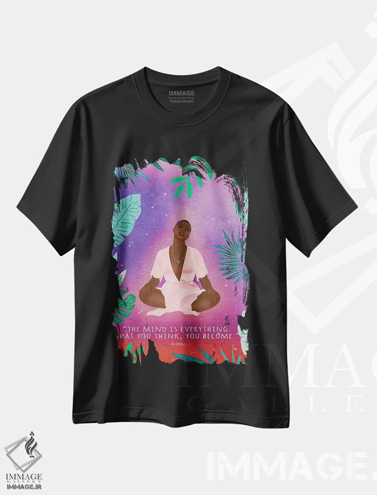 تیشرت مشکی طرح دار تو همان می شوی که می اندیشی، هنر آمریکایی آفریقایی تبار اثر اولیویا بورکی | فروشگاه ایماژ