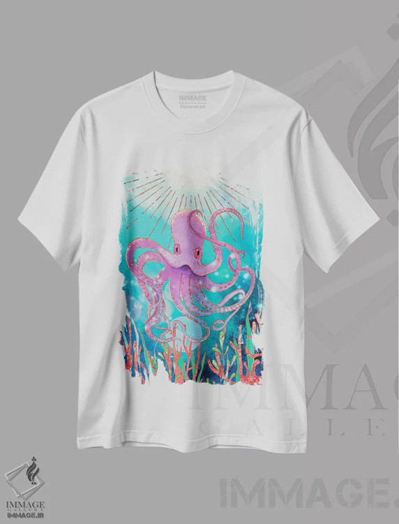 تیشرت سفید طرح دار جادوی اختاپوس، هنر دیجیتال اثر اولیویا بورکی | فروشگاه ایماژ