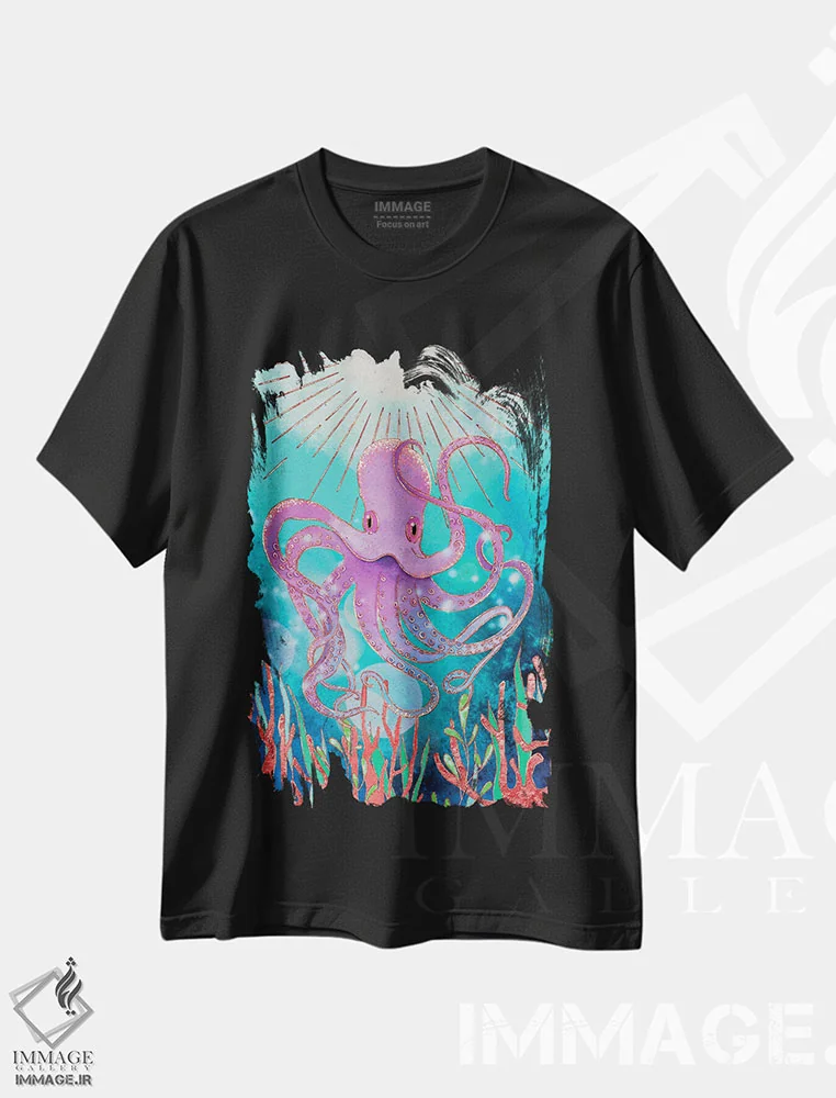 تیشرت مشکی طرح دار جادوی اختاپوس، هنر دیجیتال اثر اولیویا بورکی | immage.ir