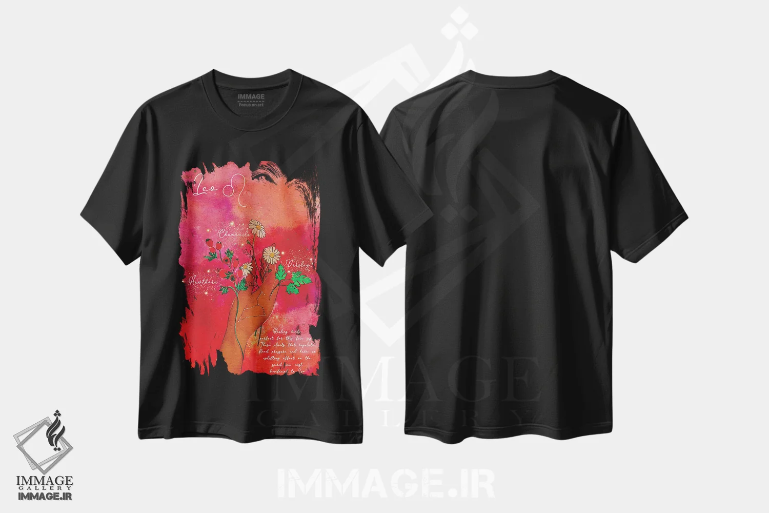 تیشرت مشکی طرح دار گیاهان درمانی لئو، هنر آمریکایی آفریقایی تبار اثر اولیویا بورکی | immage.ir