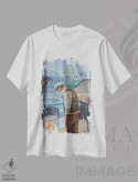 تیشرت سفید طرح دار بازار کتاب، هنر فاخر معاصر اثر اولنا بوگاتسکا | immage.ir