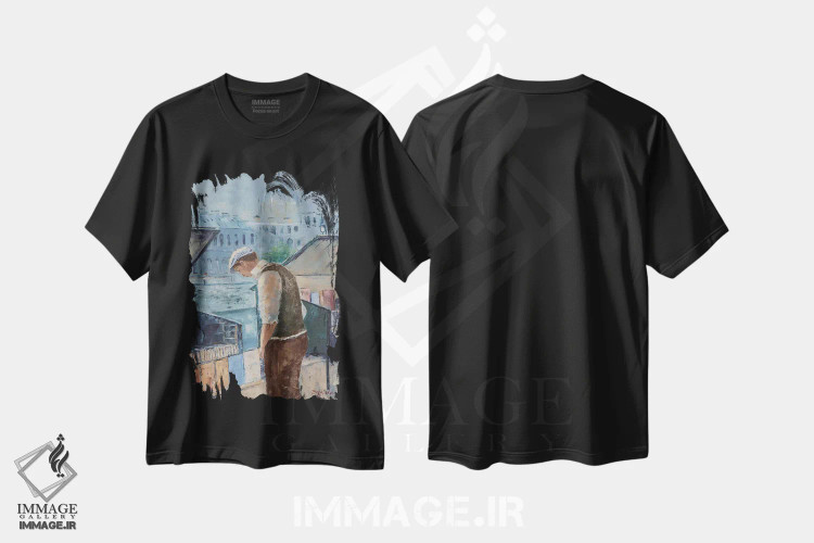 تیشرت مشکی طرح دار بازار کتاب، هنر فاخر معاصر اثر اولنا بوگاتسکا | فروشگاه ایماژ