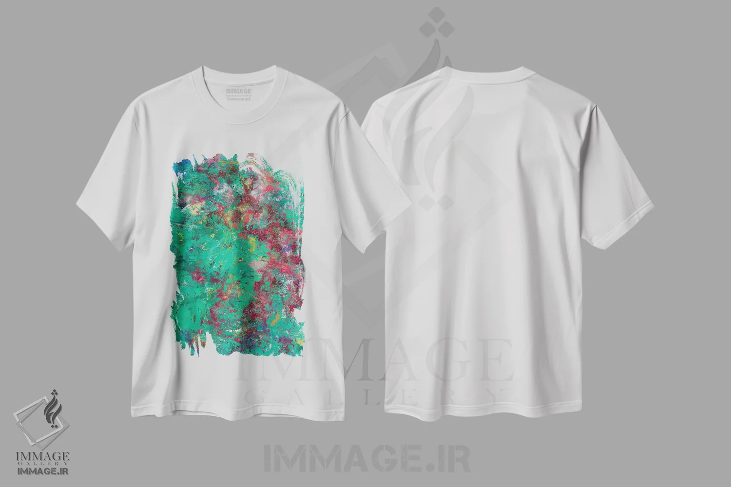 تیشرت سفید طرح دار انرژی تابستانی، آبستره اثر اولنا بوگاتسکا | فروشگاه ایماژ
