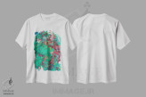 تیشرت سفید طرح دار انرژی تابستانی، آبستره اثر اولنا بوگاتسکا | فروشگاه ایماژ