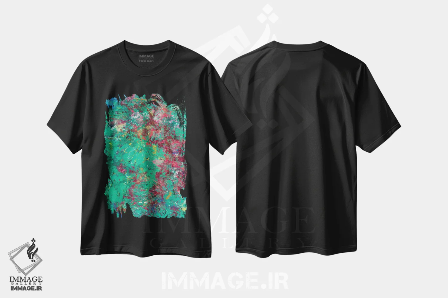 تیشرت مشکی طرح دار انرژی تابستانی، آبستره اثر اولنا بوگاتسکا | immage.ir