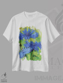 تیشرت سفید طرح دار شقایق های آبی II، آبستره اثر اولنا بوگاتسکا | immage.ir