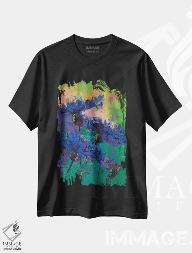 تیشرت مشکی طرح دار گندمک آبی IV، آبستره اثر اولنا بوگاتسکا | فروشگاه ایماژ