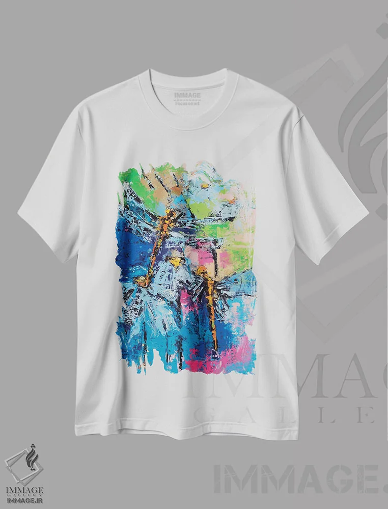 تیشرت سفید طرح دار اژدپروانه ها، آبستره اثر اولنا بوگاتسکا | فروشگاه ایماژ