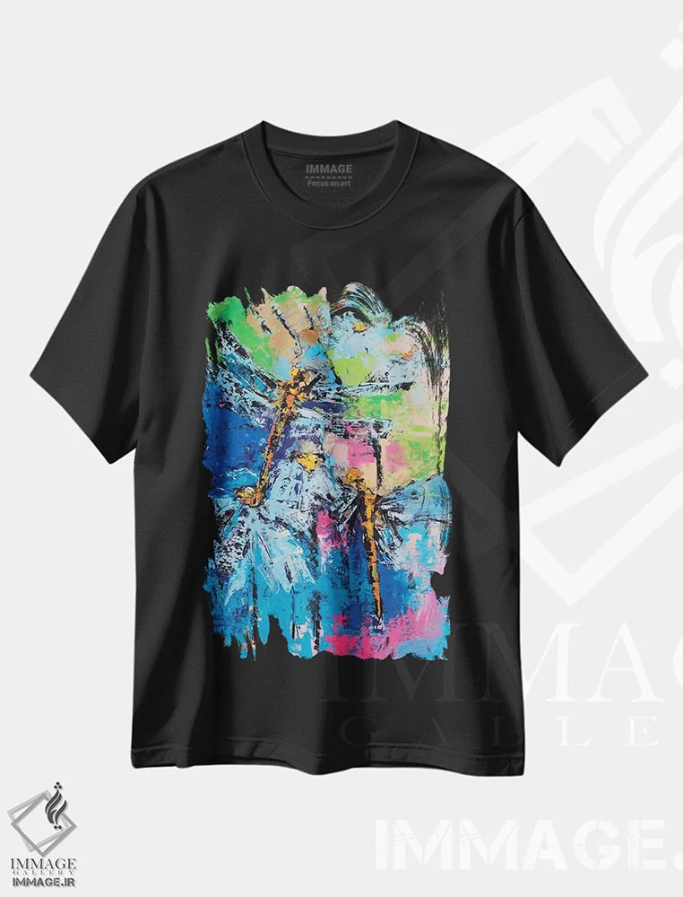 تیشرت مشکی طرح دار اژدپروانه ها، آبستره اثر اولنا بوگاتسکا | immage.ir