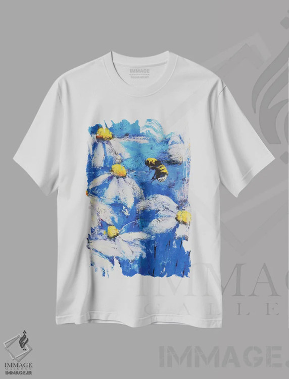 تیشرت سفید طرح دار گل مروارید II، آبستره اثر اولنا بوگاتسکا | immage.ir
