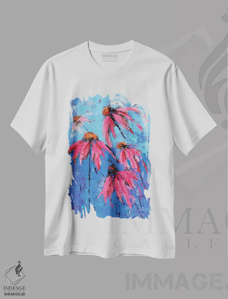 تیشرت سفید طرح دار اکیناسه، آبستره اثر اولنا بوگاتسکا | فروشگاه ایماژ