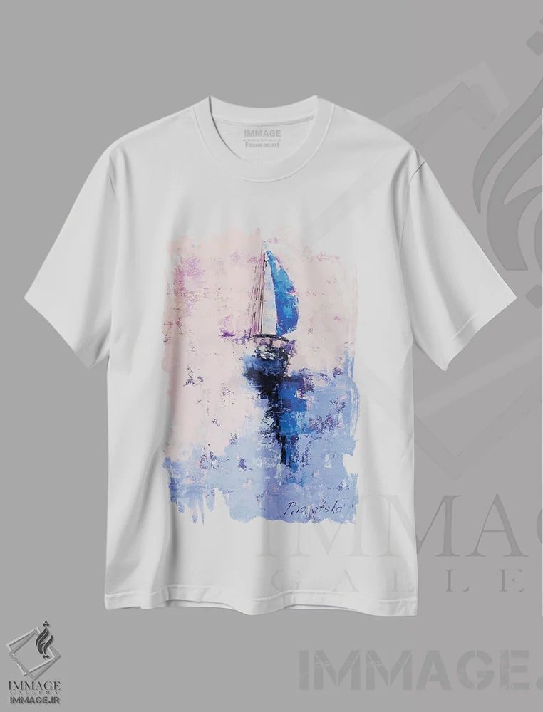 تیشرت سفید طرح دار بادبان عصرگاهی اثر اولنا بوگاتسکا | immage.ir