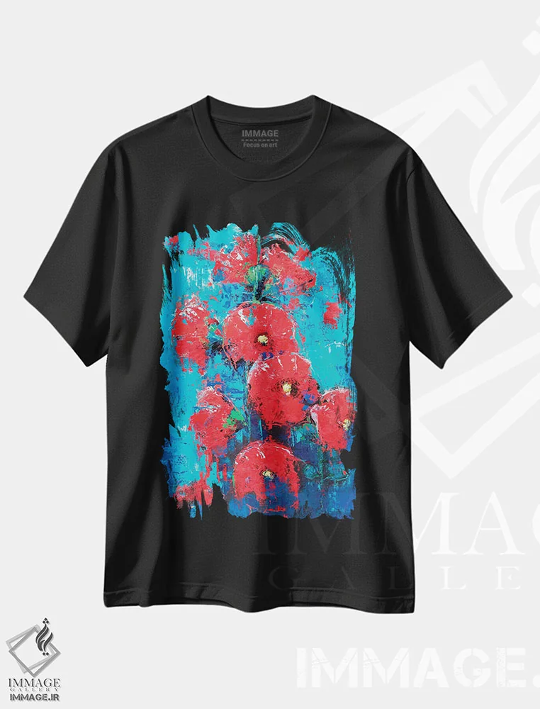 تیشرت مشکی طرح دار خطمی I، آبستره اثر اولنا بوگاتسکا | فروشگاه ایماژ