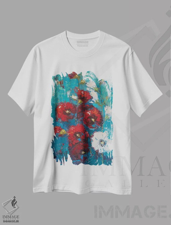 تیشرت سفید طرح دار گل ختمی II، آبستره اثر اولنا بوگاتسکا | فروشگاه ایماژ