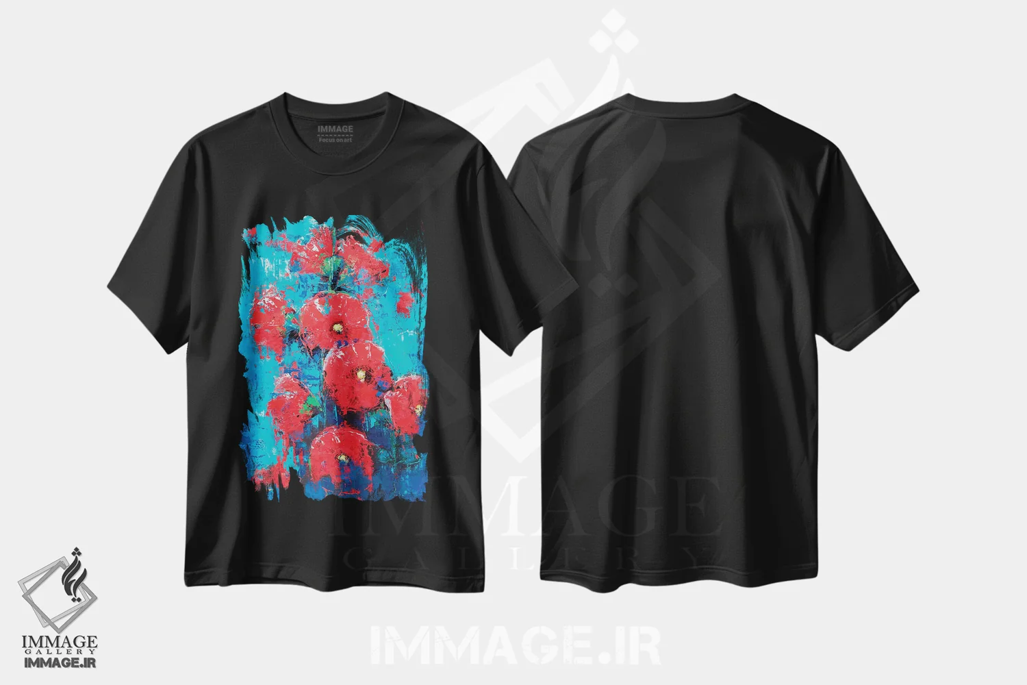 تیشرت مشکی طرح دار خطمی I، آبستره اثر اولنا بوگاتسکا | فروشگاه ایماژ