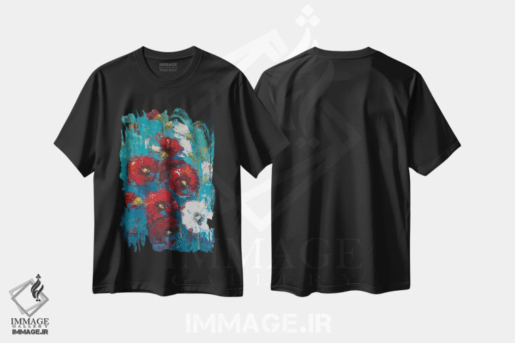 تیشرت مشکی طرح دار گل ختمی II، آبستره اثر اولنا بوگاتسکا | immage.ir