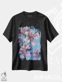 تیشرت مشکی طرح دار شکوفه بنفش، آبستره اثر اولنا بوگاتسکا | فروشگاه ایماژ