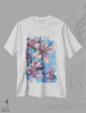 تیشرت سفید طرح دار شکوفه بنفش، آبستره اثر اولنا بوگاتسکا | immage.ir