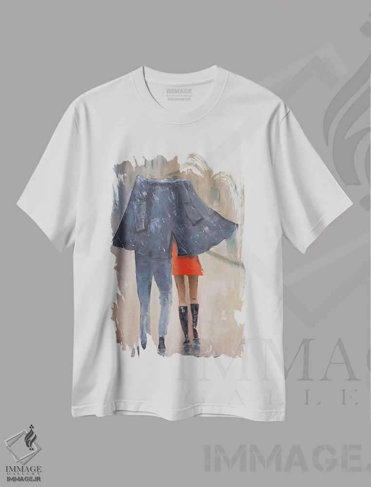 تیشرت سفید طرح دار باران، هنر فاخر معاصر اثر اولنا بوگاتسکا | فروشگاه ایماژ