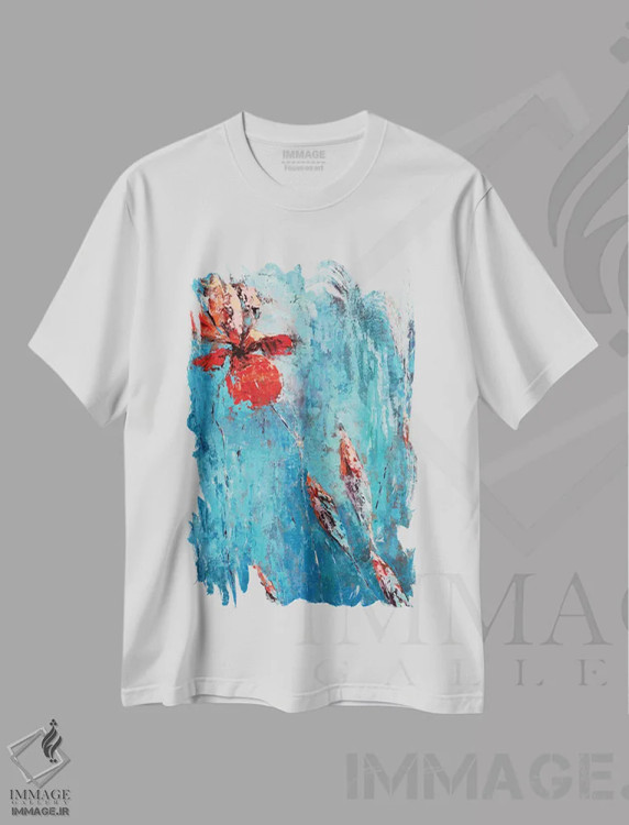 تیشرت سفید طرح دار زنبق قرمز I، آبستره اثر اولنا بوگاتسکا | immage.ir
