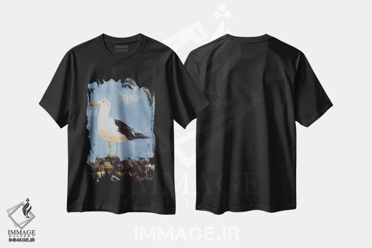 تیشرت مشکی طرح دار مرغ دریایی II، هنر فاخر معاصر اثر اولنا بوگاتسکا | فروشگاه ایماژ