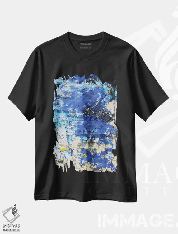 تیشرت مشکی طرح دار کار و بار زنبورها، آبستره اثر اولنا بوگاتسکا | فروشگاه ایماژ