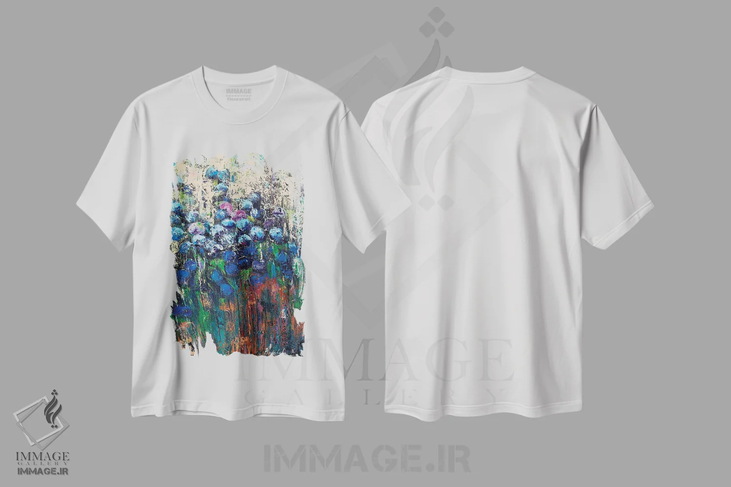 تیشرت سفید طرح دار آرامش، آبستره اثر اولنا بوگاتسکا | فروشگاه ایماژ