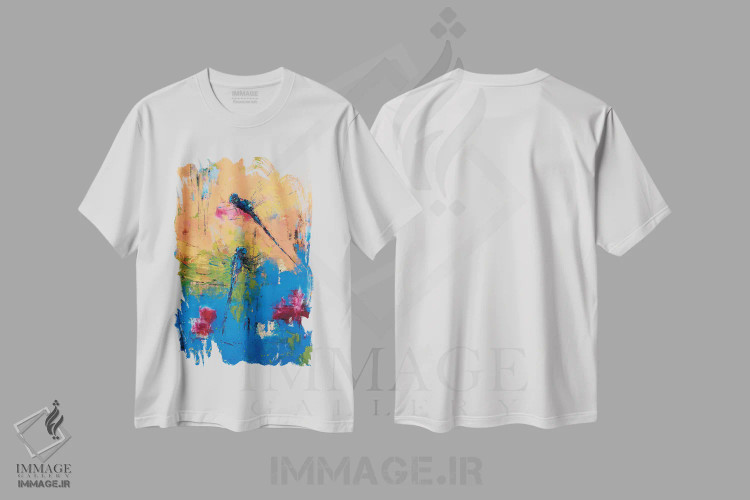 تیشرت سفید طرح دار شتاب تابستانی، آبستره اثر اولنا بوگاتسکا | فروشگاه ایماژ
