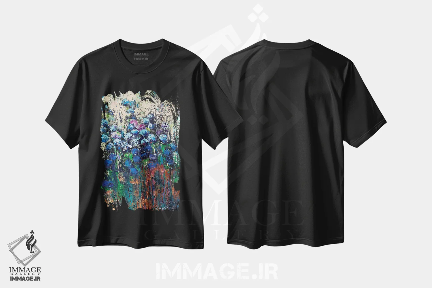 تیشرت مشکی طرح دار آرامش، آبستره اثر اولنا بوگاتسکا | immage.ir