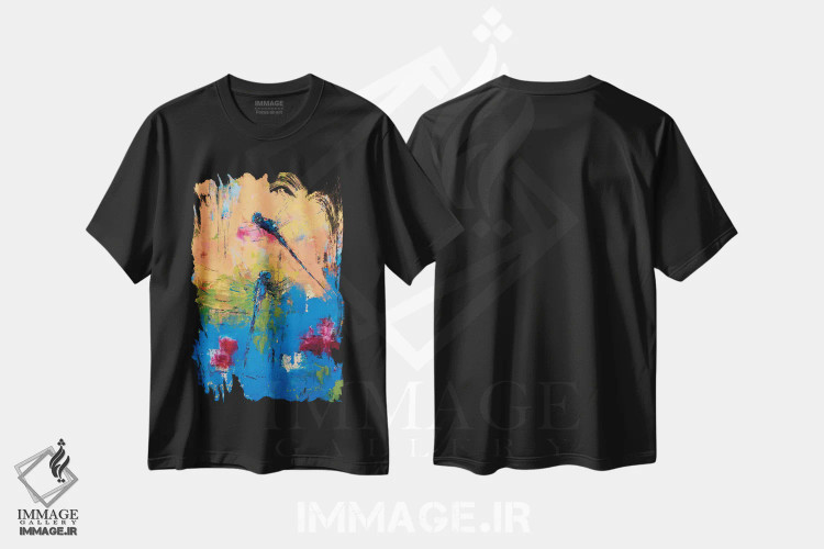 تیشرت مشکی طرح دار شتاب تابستانی، آبستره اثر اولنا بوگاتسکا | immage.ir