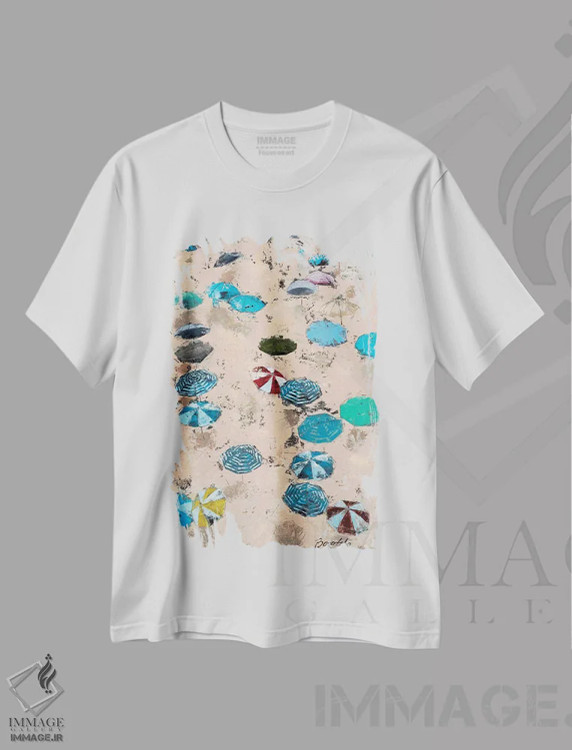 تیشرت سفید طرح دار چترها، هنر فاخر معاصر اثر اولنا بوگاتسکا | فروشگاه ایماژ