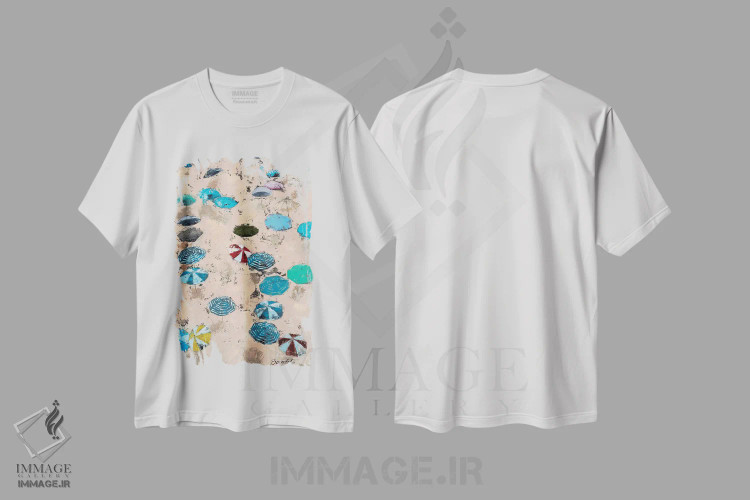 تیشرت سفید طرح دار چترها، هنر فاخر معاصر اثر اولنا بوگاتسکا | فروشگاه ایماژ