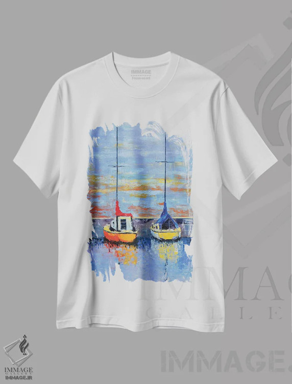 تیشرت سفید طرح دار در انتظار باد، هنر فاخر معاصر اثر اولنا بوگاتسکا | immage.ir