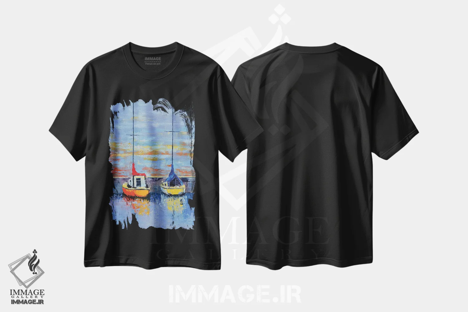 تیشرت مشکی طرح دار در انتظار باد، هنر فاخر معاصر اثر اولنا بوگاتسکا | فروشگاه ایماژ