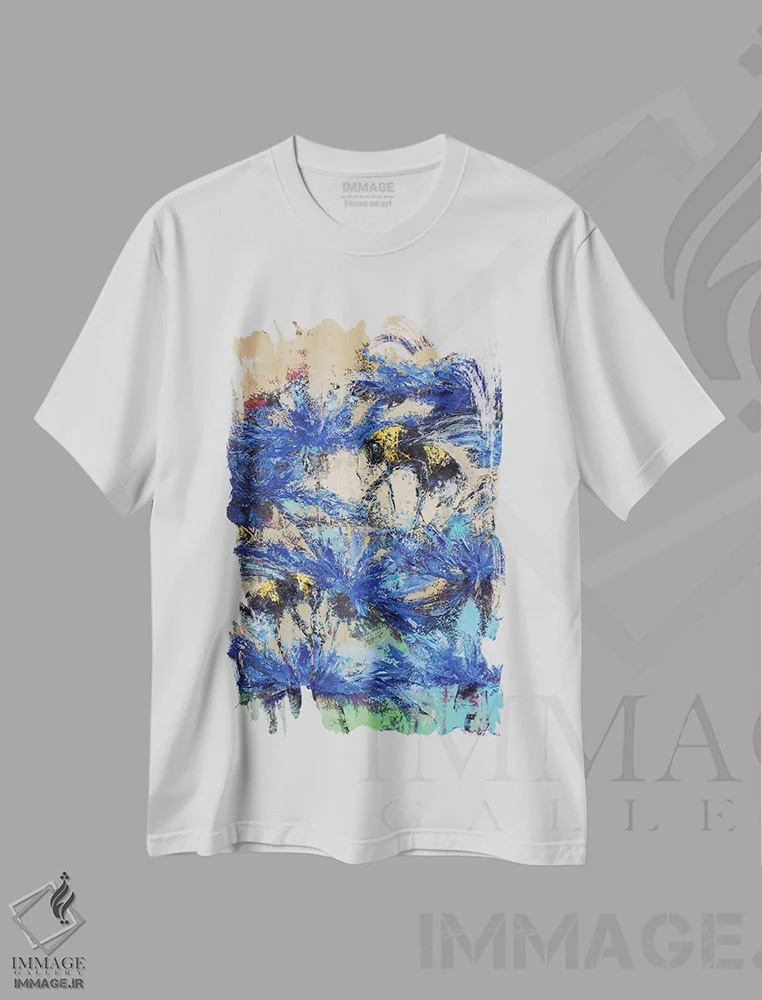 تیشرت سفید طرح دار روز زنبورگون، آبستره اثر اولنا بوگاتسکا | فروشگاه ایماژ