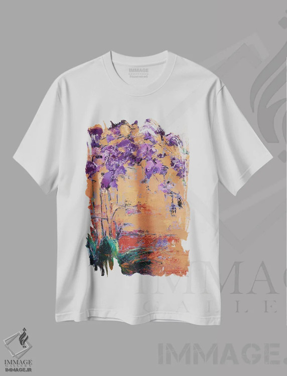 تیشرت سفید طرح دار ارکیده بنفش، آبستره اثر اولنا بوگاتسکا | فروشگاه ایماژ