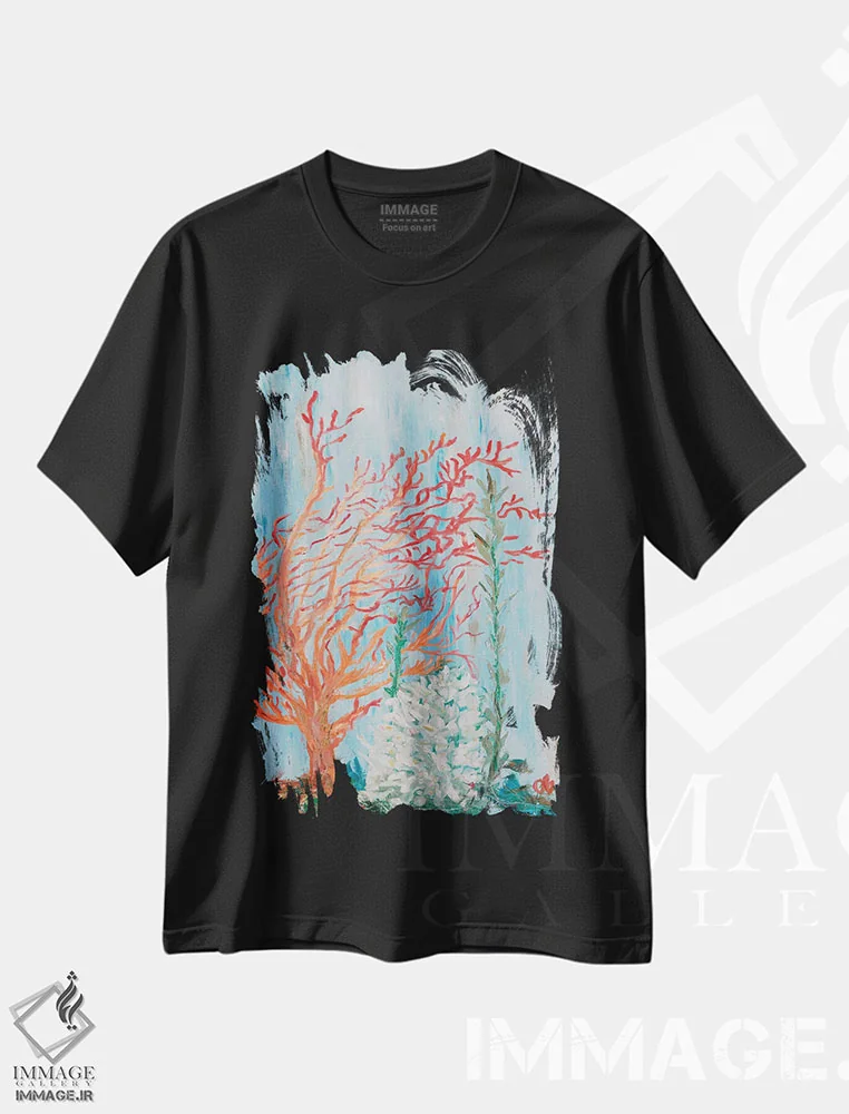تیشرت مشکی طرح دار مرجان نقاشی شده I، تزئینی اثر اولیویا بروینگتون | فروشگاه ایماژ