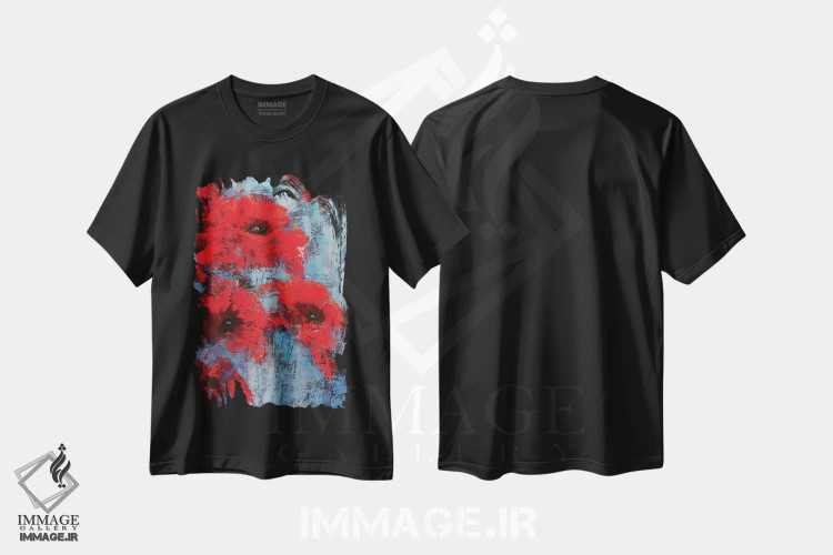 تیشرت مشکی طرح دار خاکشیر، آبستره اثر اولنا بوگاتسکا | فروشگاه ایماژ