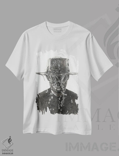 تیشرت سفید طرح دار بارش شدید، نقاشی و تصویرگری سیاه و سفید اثر اولیویا آرت | فروشگاه ایماژ