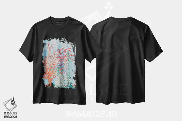 تیشرت مشکی طرح دار مرجان نقاشی شده I، تزئینی اثر اولیویا بروینگتون | فروشگاه ایماژ
