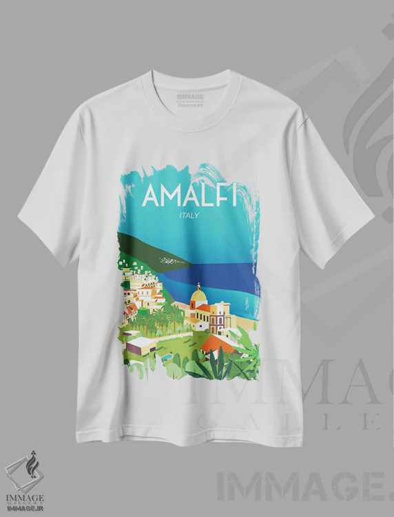 تیشرت سفید طرح دار آمالفی، دکور ساحلی اثر عمر اسکالانته | immage.ir