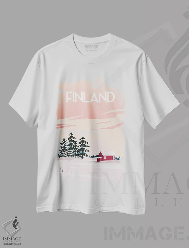 تیشرت سفید طرح دار فنلاند II، تایپوگرافی اثر عمر اسکالانته | فروشگاه ایماژ